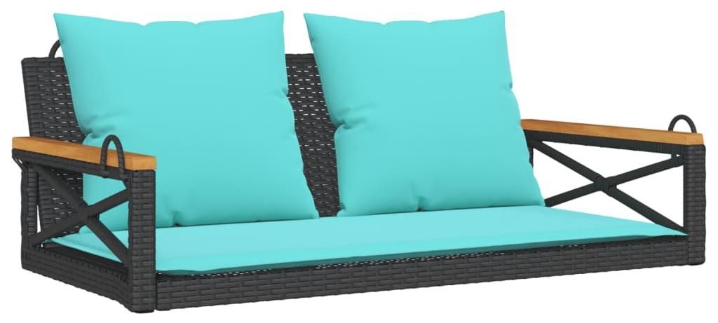 Hängebank mit Kissen Schwarz 109x62x40 cm Poly Rattan