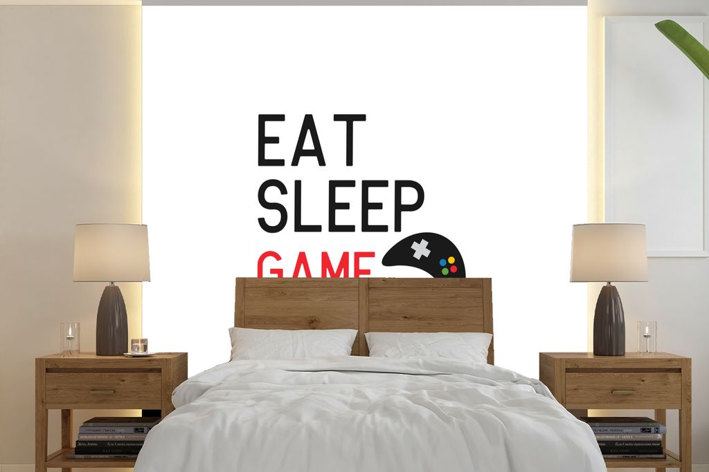 MuchoWow Fototapete für Wohnzimmer oder Schlafzimmer Wandtapete Vinyl Motivtapete Spiele - Spiel - Zitat - 240x240 cm - Schlafzimmer-Tapete