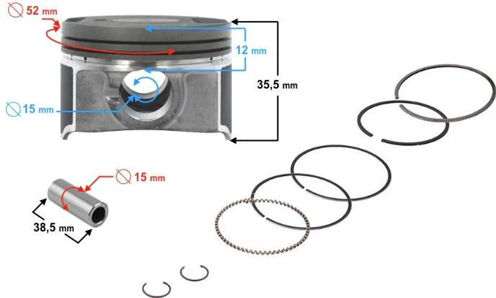 Kit Piston Complet pour Moteur 125cc B-Max - Axe 15mm Haute Qualité