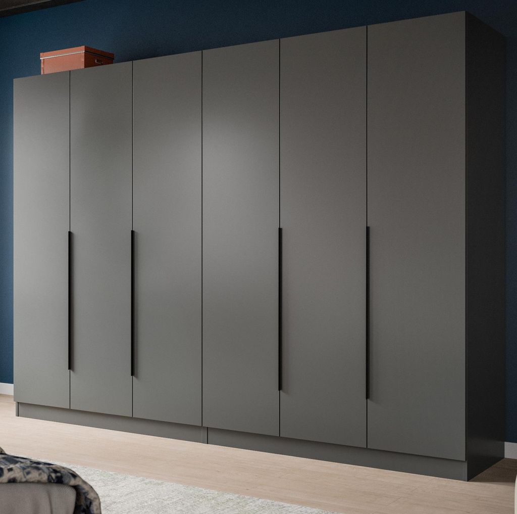 Kleiderschrank "Swan" in grau Drehtürenschrank 6-türig 240 Produktbild 
