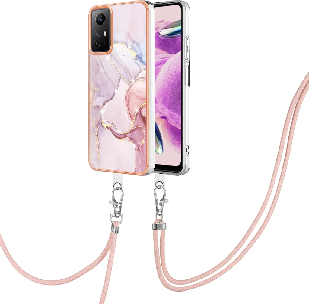 Custodia con cinturino per Xiaomi Redmi Note 12S, paraurti in TPU morbido, custodia protettiva, con cinturino regolabile Oro rosa