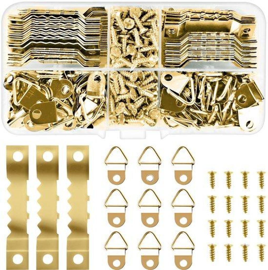 Haken-Set, 2 Stile, 180 Stück, Gold, für Büro, Familie, Bilderrahmen, Schrauben, Kleber