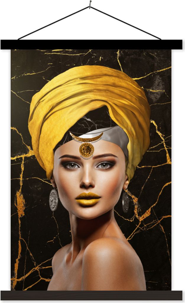 MuchoWow Textilposter Frau - Abstrakt - Gelb 40x60 cm mit schwarzem Rahmen - Wanddekorationen