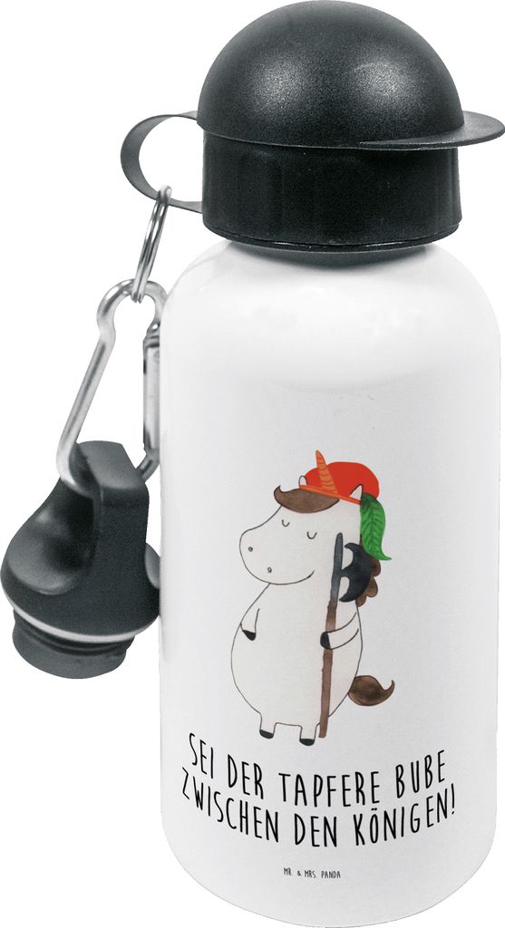 Mr. & Mrs. Panda Wasserflasche Einhorn Junge - Weiß - Geschenk, Mittelalter, Unicorn, Einhörner, Trinkflasche, Kinderflasche, Bube, Kinder, Kinde...
