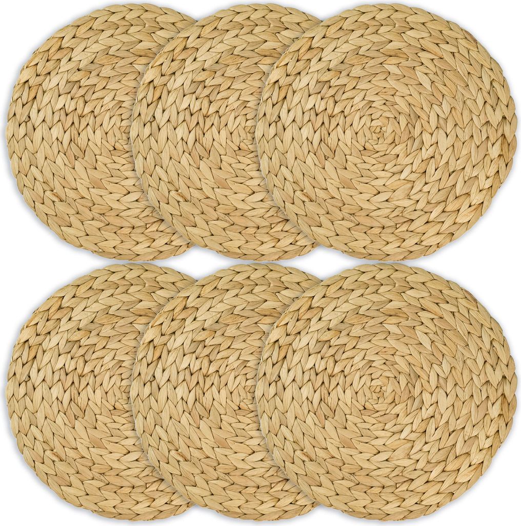 HMF 37230-S6 Tischset rund geflochten aus Wasserhyazinthe, abwaschbar, 6er Set, 30 cm