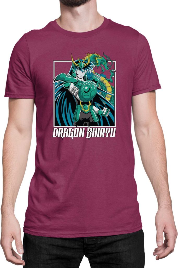 Herren T-Shirt Japan Anime Manga Saint Anime Seiya Dragon Shiryu Dragon Shiryu, Man L / Burgundy