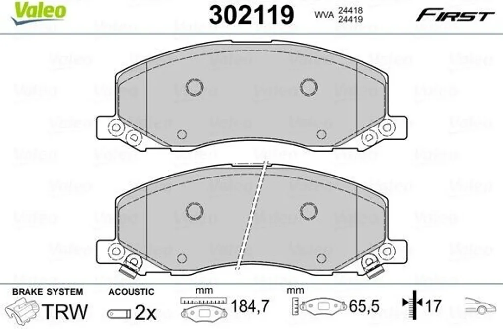 Plaquettes de frein avant Valeo 302119 pour Opel Insignia A G09 OE 1605202