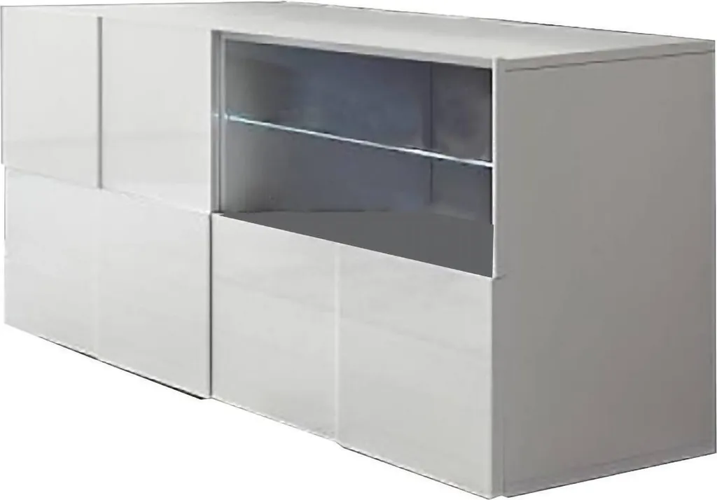 Meuble TV Ward blanc brillant 122cm avec grand tiroir de rangement chic