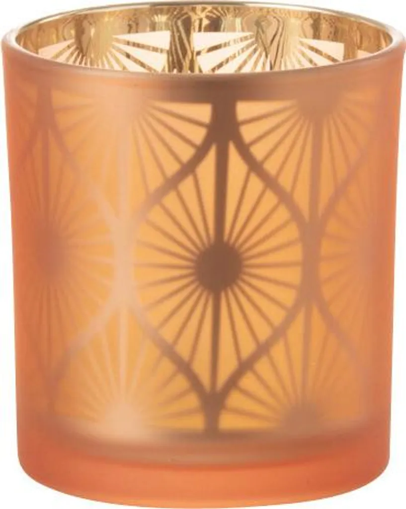 Bougeoir design orange J-Line Rhombus Fleurs en verre texturé élégant