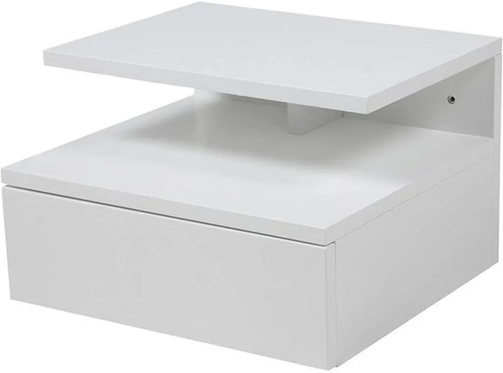 Table de Nuit Suspendue Blanche avec Tiroir pour Chambre Contemporaine