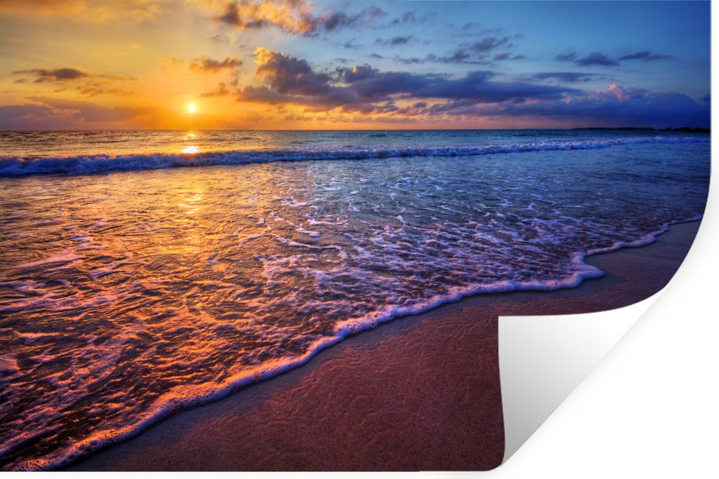 MuchoWow Wandtattoo Wandsticker Wandaufkleber Meer - Strand - Sonnenuntergang - Wolken - Horizont 90x60 cm Selbstklebend und Repositionierbar - A...