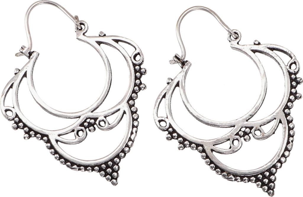 Tribalohrringe aus Messing, Ethnoohrringe, Tribal Ohrringe - Silber, Silber-Farben, 5*3,5 cm, Ohrringe + Ohrstecker Modeschmuck