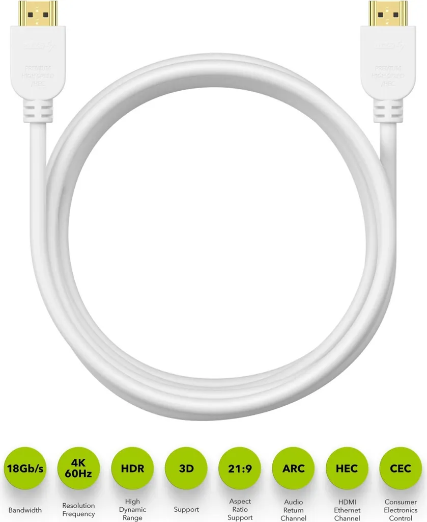 Câble HDMI 2.0 AlzaPower Core Premium 4K 60Hz haute vitesse 5m blanc