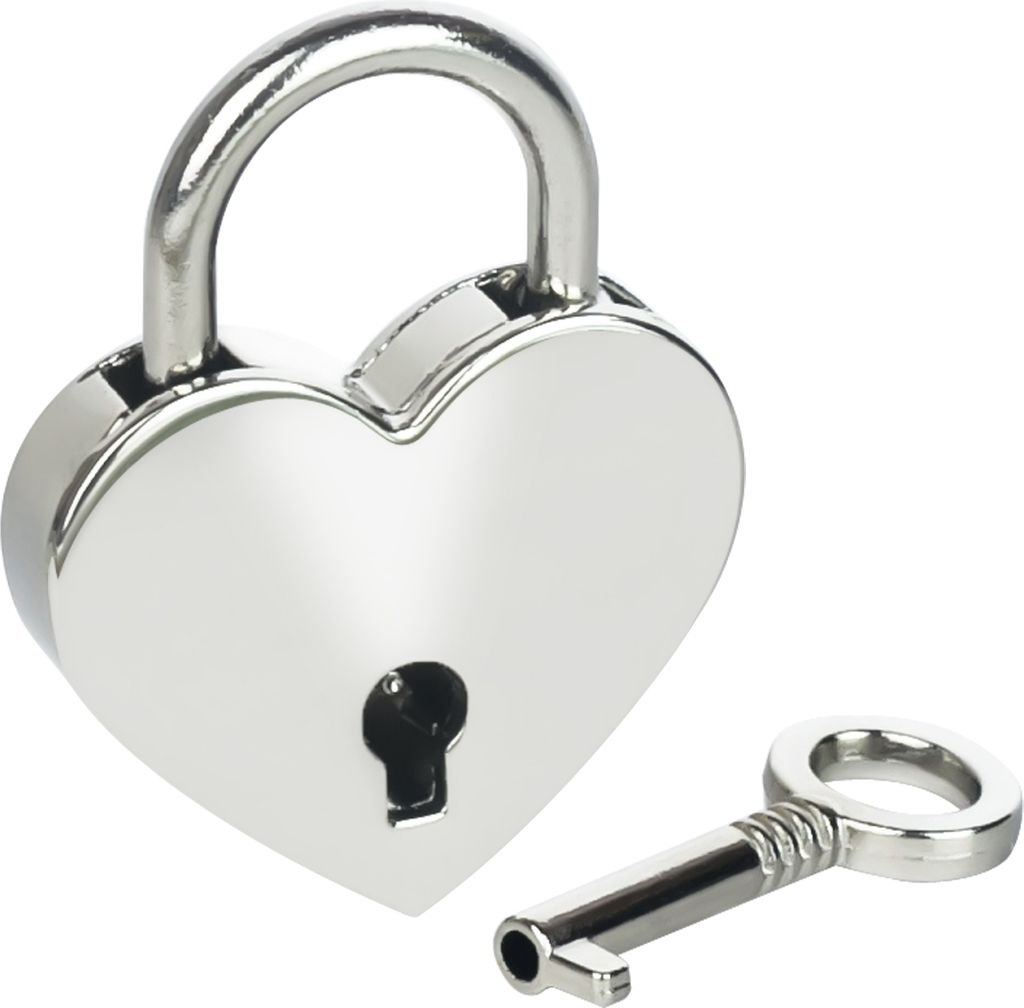 HMF 6493-39MM-09 Mini Deko Vorhängeschloss mit Schlüssel in Herzform, 3,9 x 3 x 0,7 cm, Silber