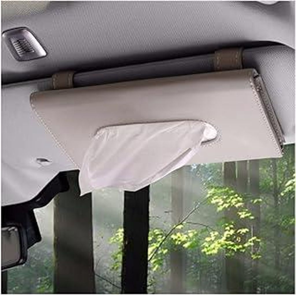 Wakauto Auto Taschentuchhalter Sonnenblende Serviettenclip Hängende Box Kunstleder Rücksitz TaschentüCher Box Sonnenblende Organizer Zentrale Ta...