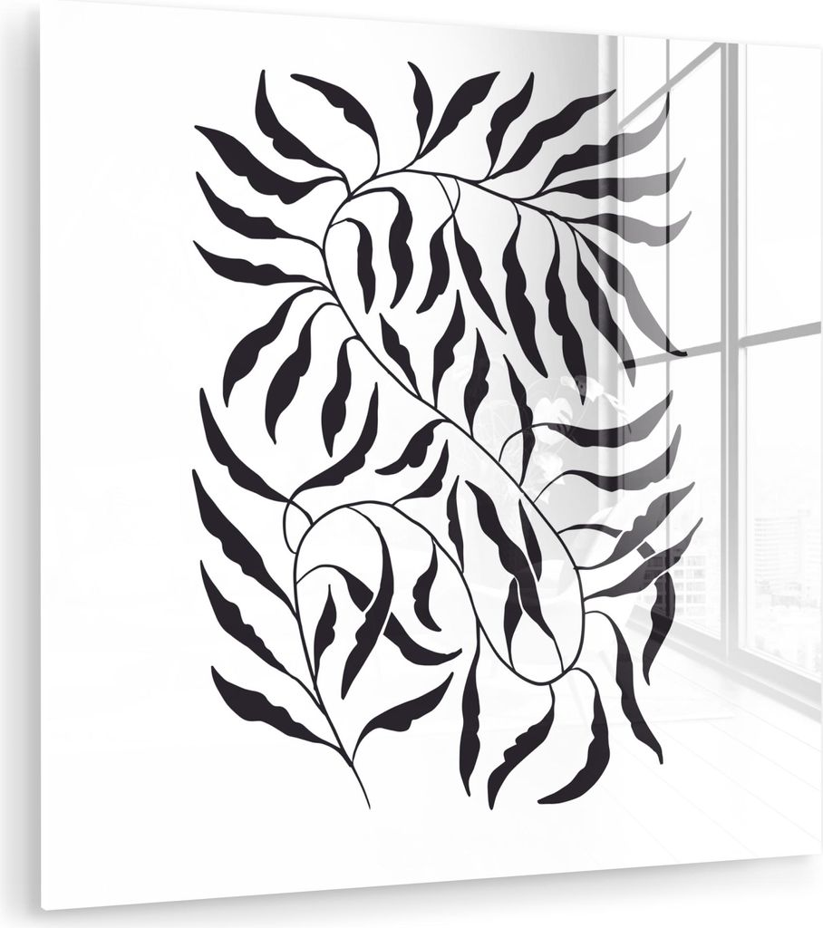 MuchoWow Glasbilder - Bilder auf Wandbild - Foto auf Glas Blätter - Pflanzen - böhmisch - weiß - abstrakt 30x30 cm Wanddekoration aus Glas - Acr...