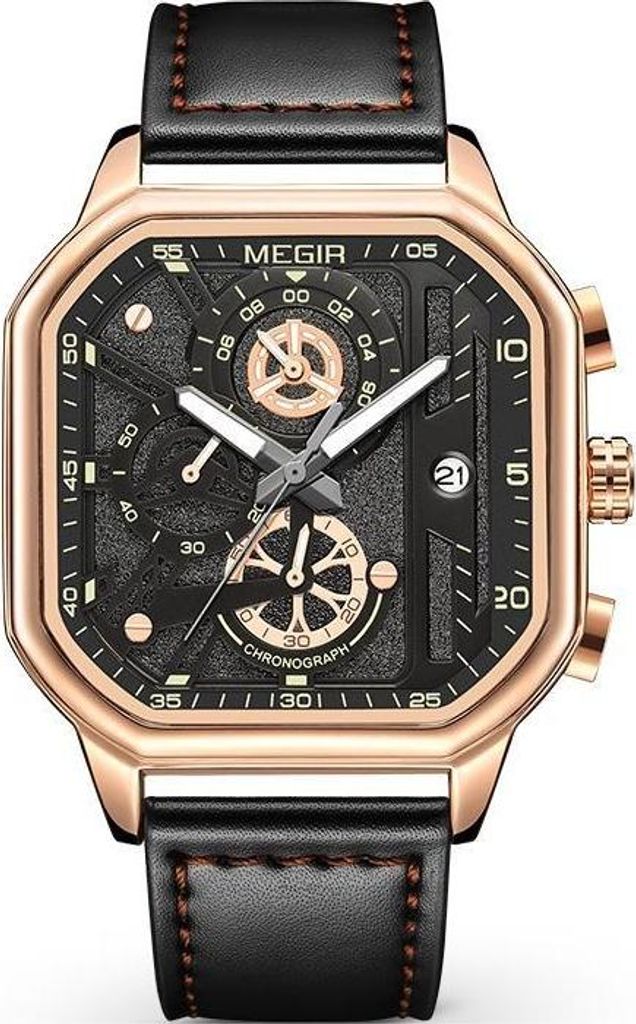 Stylische MEGIR LI-38569 Herren Uhr in Schwarz und Gold KP38569
