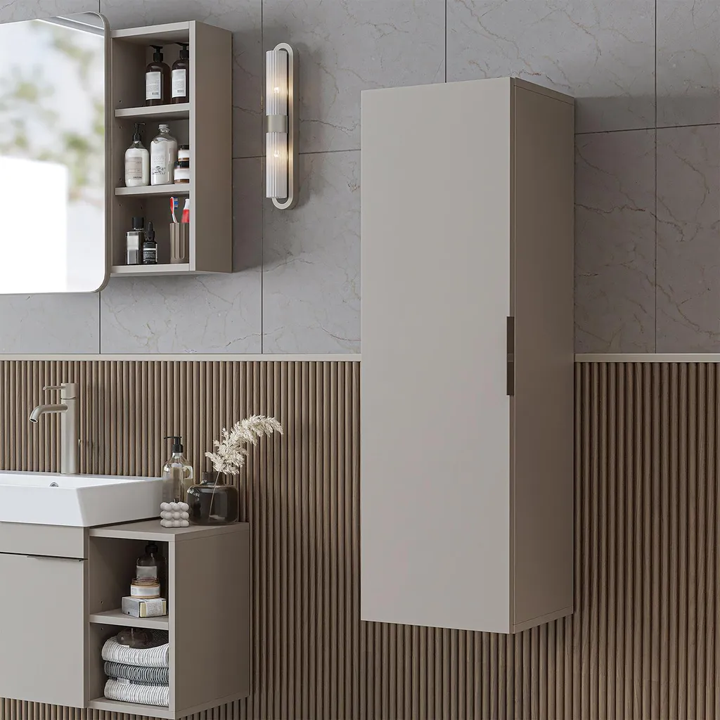 Armoire haute Roomart LYCIA-50 Beige H114 x L32 x P35 cm pour Salle de Bain