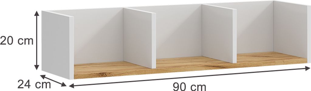 Vicco Wandregal Tomy, 90 x 20 cm, Weiß/Goldkraft Eiche