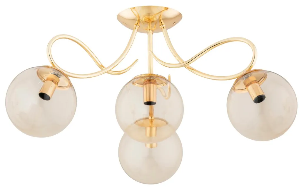 Plafonnier Design en Verre et Or OXA - Luminaire 4 Lampes E14 IP20 Alfa