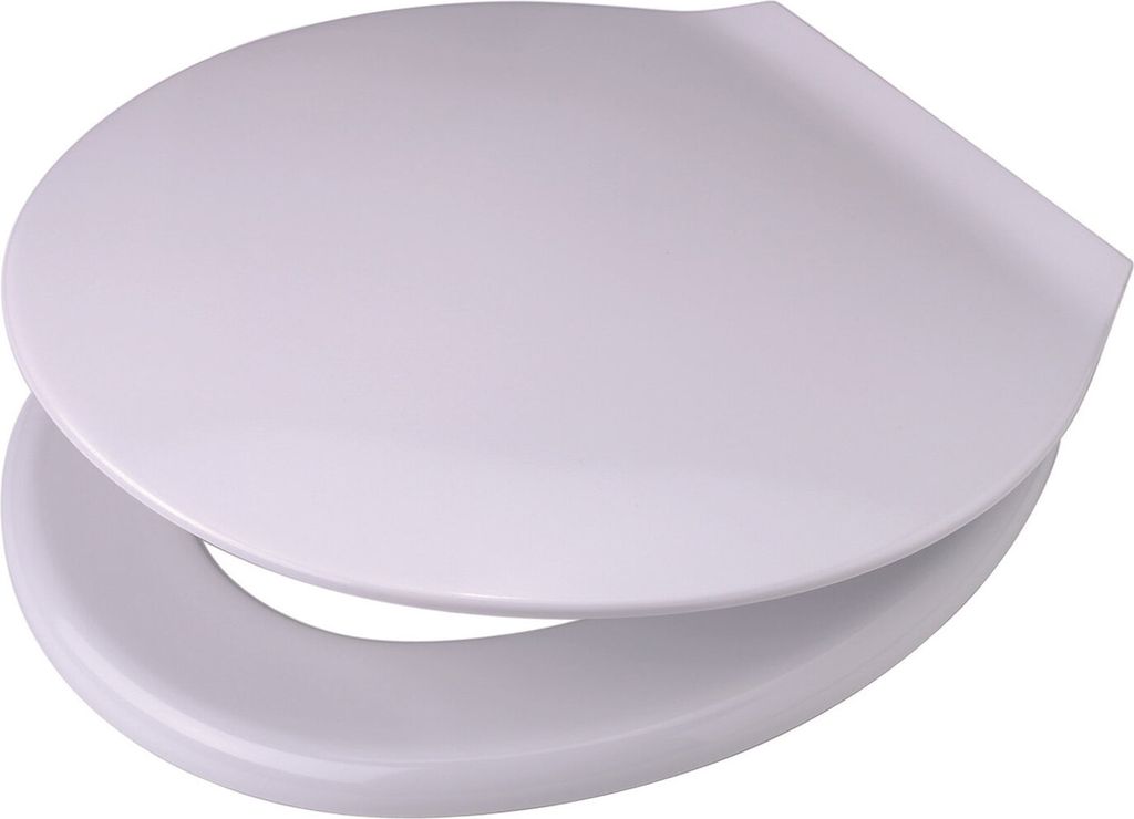 A white toilet seat and lid are shown from a slightly elevated side angle against a white background.