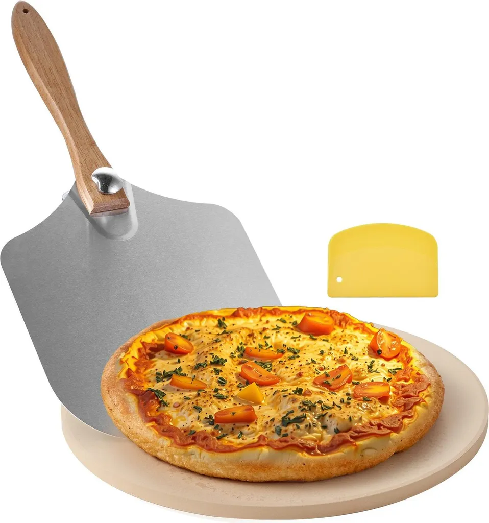 Pietra per Pizza in Cordierite 38x38 cm Professionale - Set con Pala e Raschietto