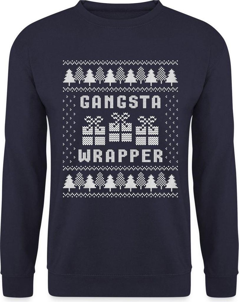 Spreadshirt Gangsta Wrapper Ugly Christmas Style Uni Pullover, XL, Navy
