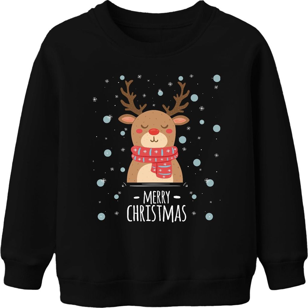 Merry Christmas Rentier Schnee - Weihnachten Weihnachtsgeschenk Christmas Uni Kinder Weihnachtspullover, Schwarz, 104