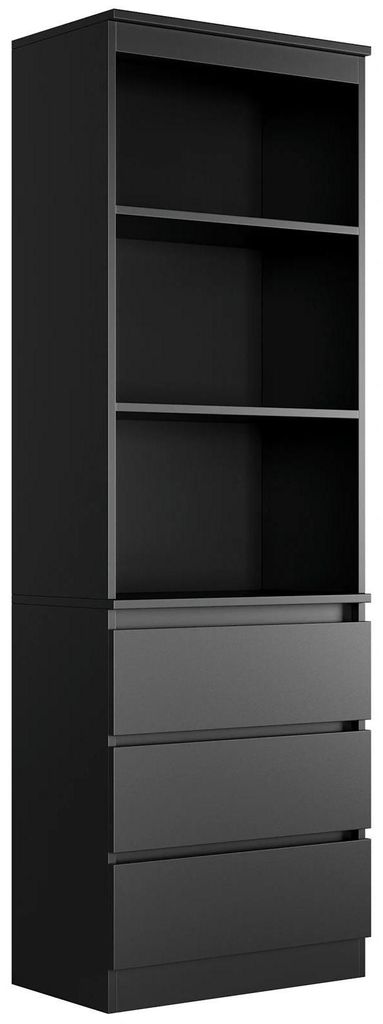 Bücherregal Wohnzimmer - Hoher freistehender Bücherschrank - 180 cm Holzregal - 3 offene Fächer - 3 Schubladen - Modernes Aufbewahrungsregal - S...