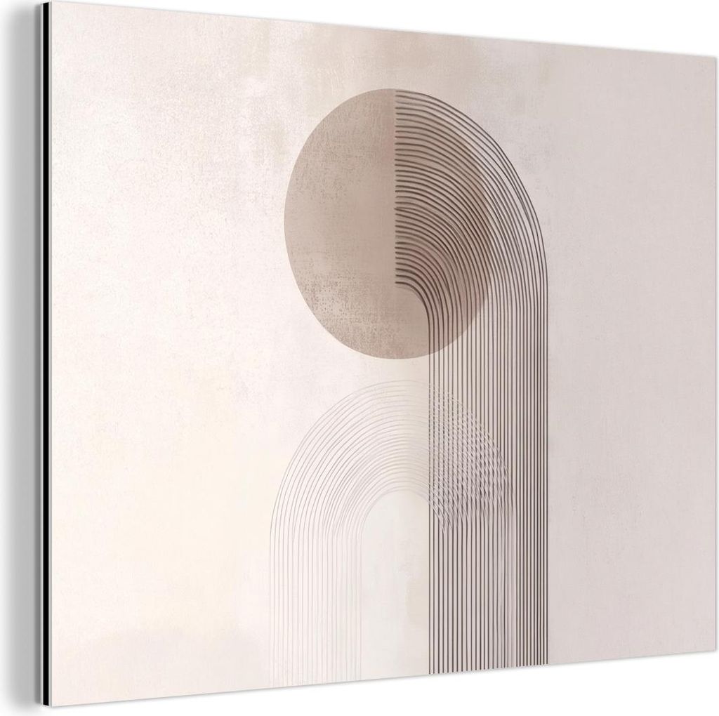 MuchoWow Wanddekoration Metall Metallbild Wandkunst 80x60 cm Minimalistisch - Kreis - Hellgrau MuchoWow Aluminium Gemälde - Alubild
