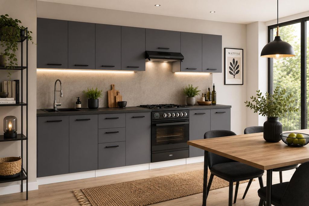 ULWEHOME | Küchenzeile 320 cm Anthrazit, Küchenmöbel-Set Produktbild  KI-generiertes Bild
