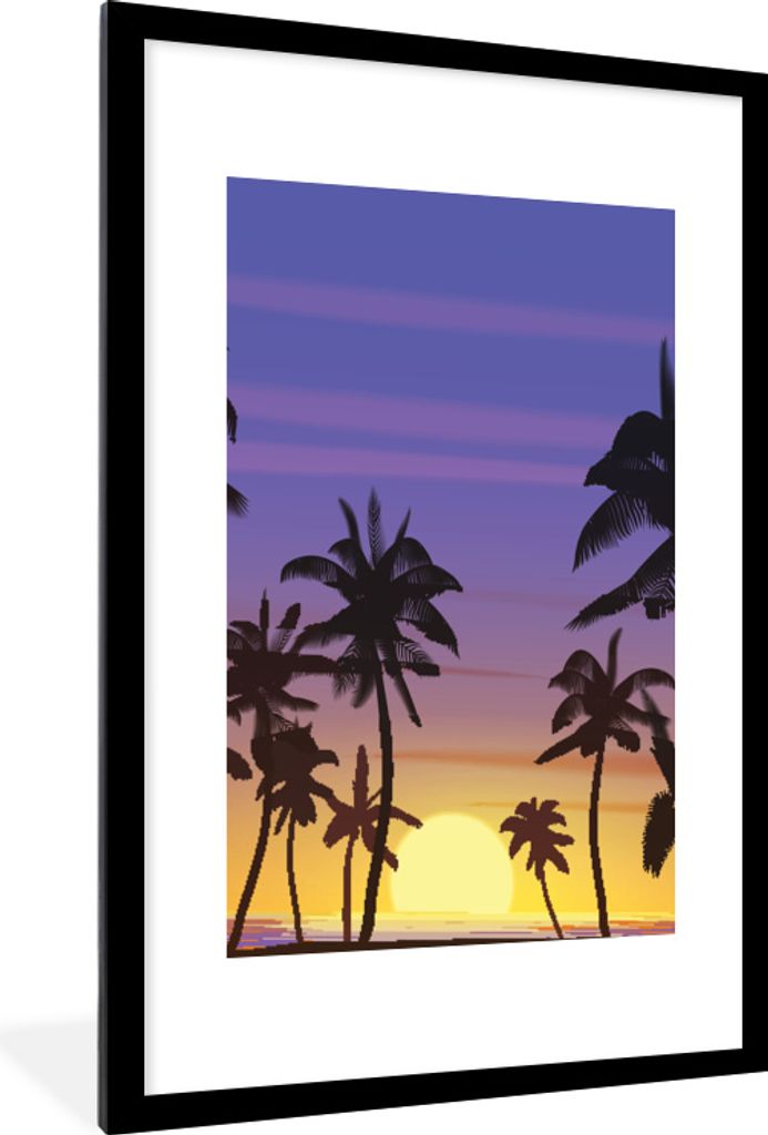 MuchoWow MuchoWow Gerahmtes Poster Sonne - Palme - Meer 60x90 cm - Poster mit zchwarzem Bilderrahmen - Dekoration - Wandposter Wohnzimmer - Hoc...