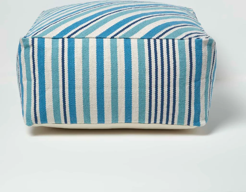 Homescapes Pouf Cube Selam Aqua et Blanc - Tabouret Design Taille L