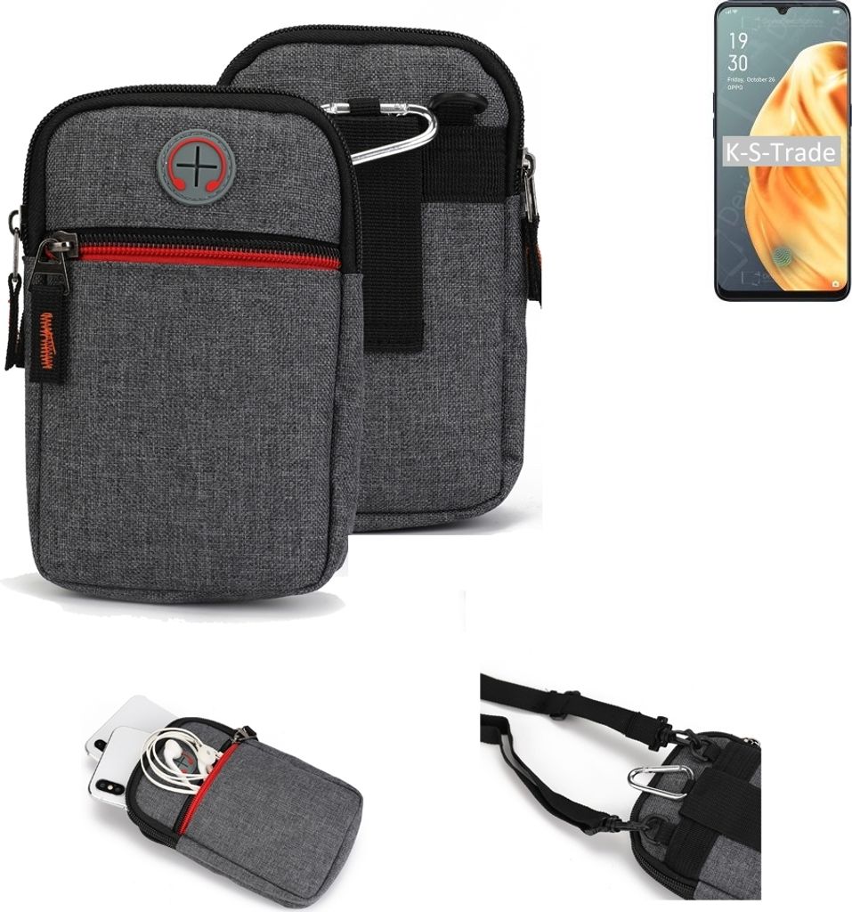 K-S-Trade Holster Gürteltasche kompatibel mit Oppo F15 Handy Tasche Schutz Hülle grau Zusatzfächer 1x