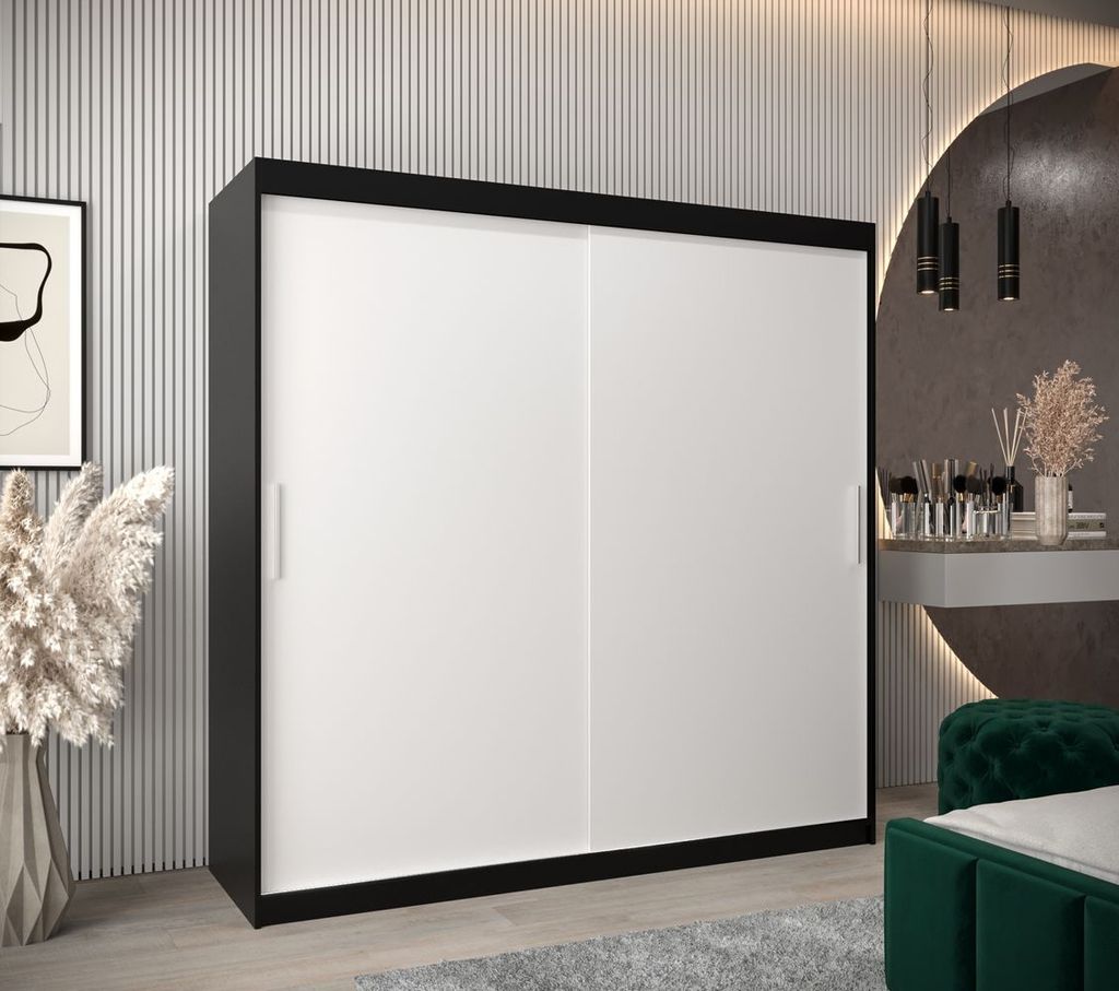 Schwebetürenschrank mit einer Breite von 200 cm TIMEA – Schwarz/Weiß
