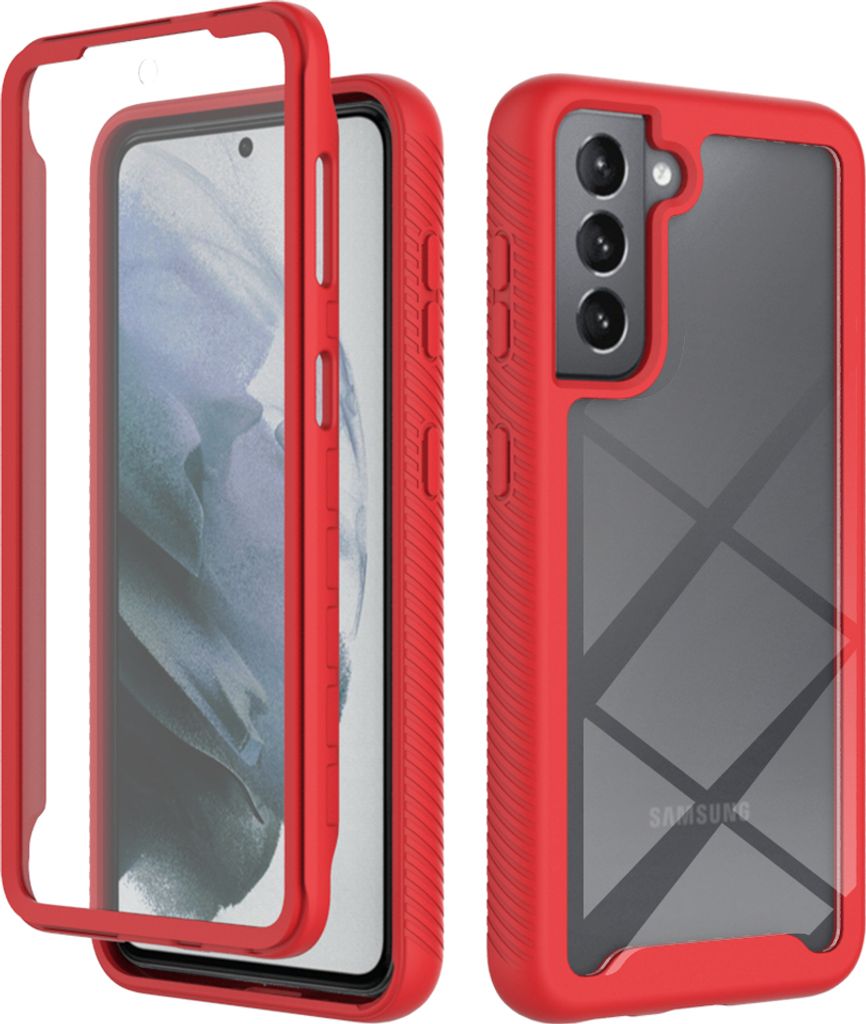 Galaxy S21 FE 5G Hülle, TPU Bumper mit Eingebautem Displayschutz 360 Grad Komplettschutz Schutzhülle für Samsung Galaxy S21 FE 5G Rot