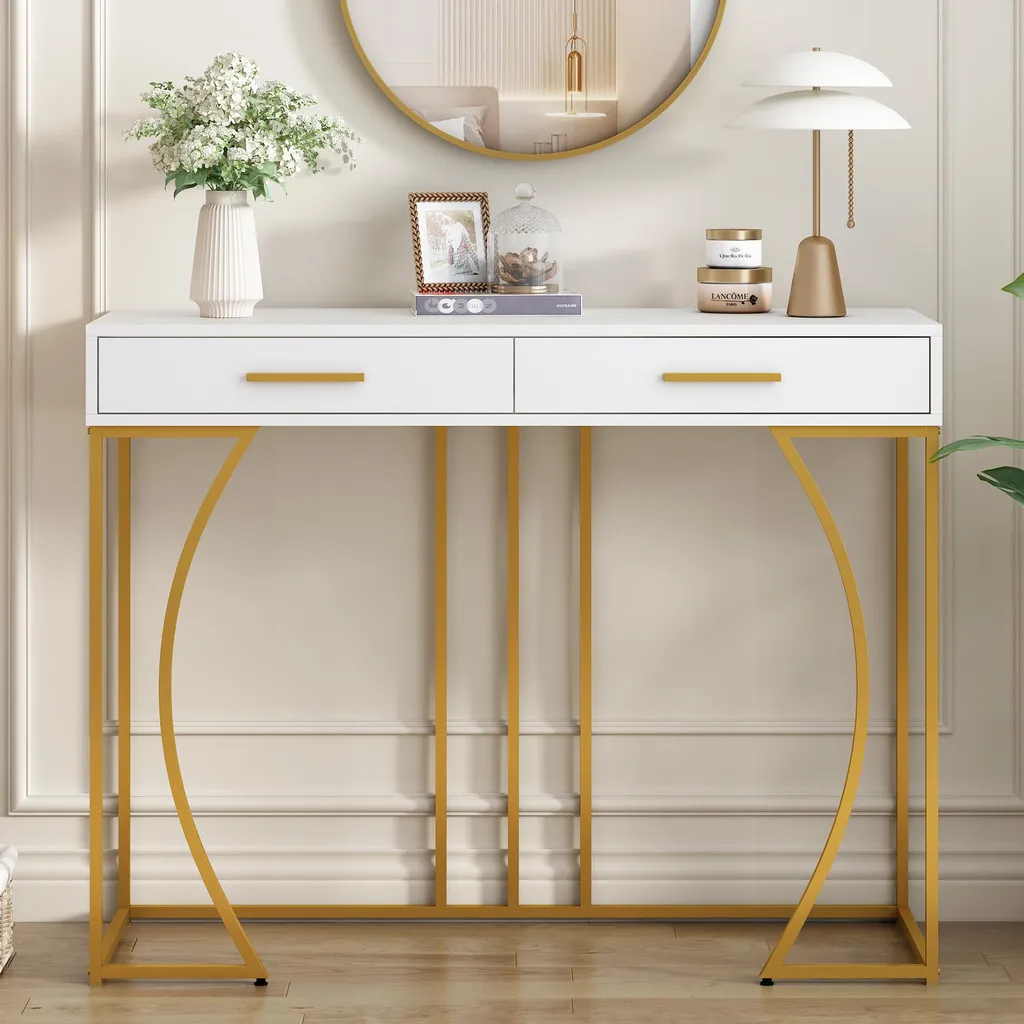 Table d'appoint salon blanche et or - Coiffeuse moderne pour chambre - 3