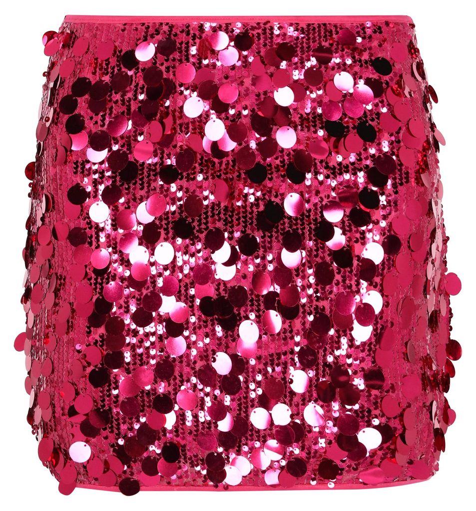 Damen Pailletten Minirock mit regulärem Schnitt aus 100% Polyester, rosa, Größe S