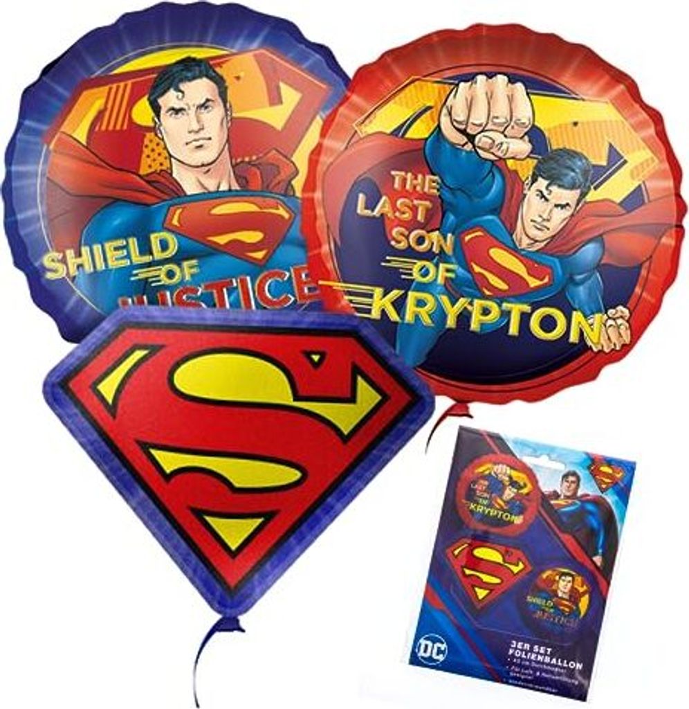 Luftballon-Set Superman 3er Folienballons Ø45cm für Mottoparty Kindergeburtstag