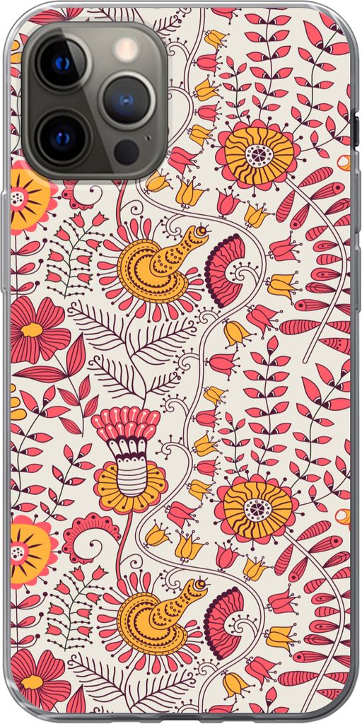 MuchoWow Handyhülle Schutzhülle Hülle für Telefoonhoesje iPhone 12 Pro Blumen - Design - Rosa - Orange Silikon Softcase Handy Hülle - Abdeckung