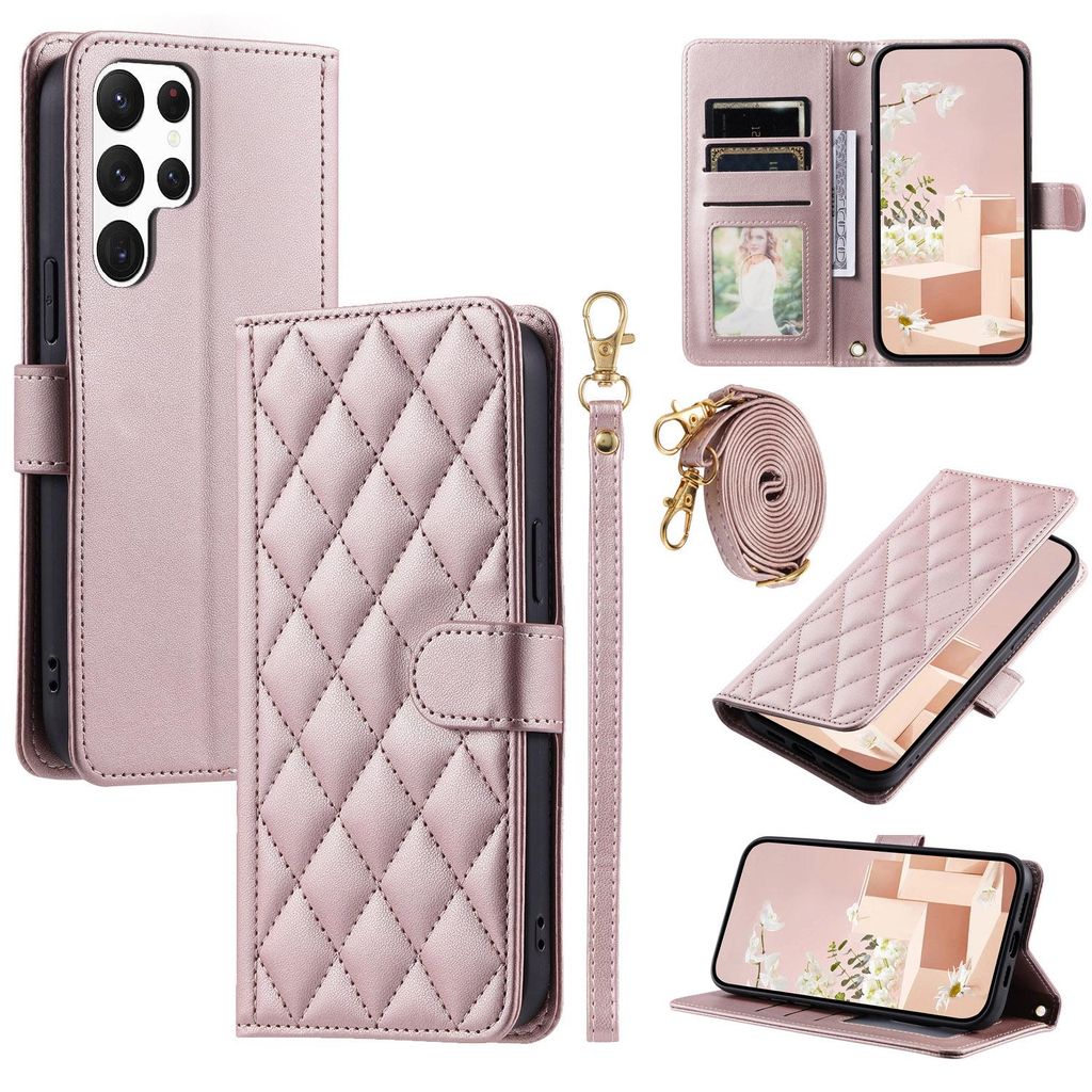Handyhülle für Samsung S23/S24/S25, Wallet Case Leder, Flip Cover, Kartenfach, TPU Stoßfest, Schutzhülle Slim, Rosa
