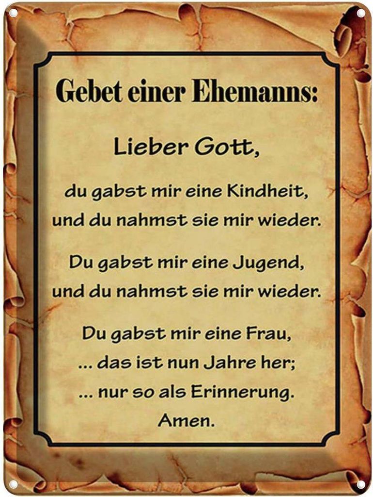 vianmo Blechschild 40x30 cm Gebet eines Ehemanns Lieber Gott Liebe