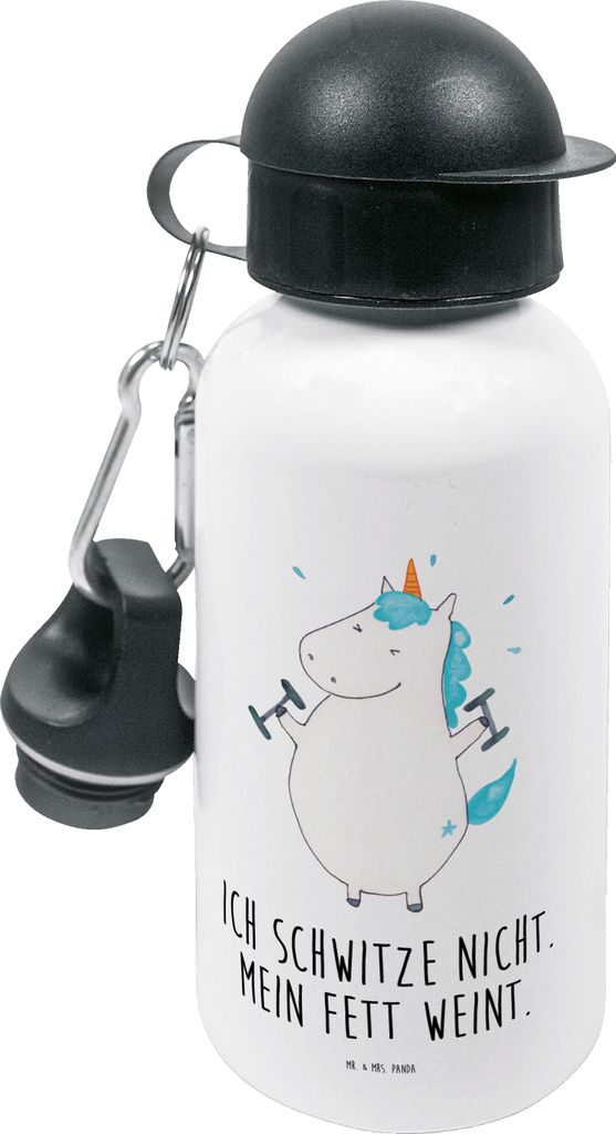 Mr. & Mrs. Panda Wasserflasche Einhorn Fitness - Weiß - Geschenk, Kindergarten Trinkflasche, Fitnessstudio, Unicorn, Abnehmen, Kinder, Sport, für...