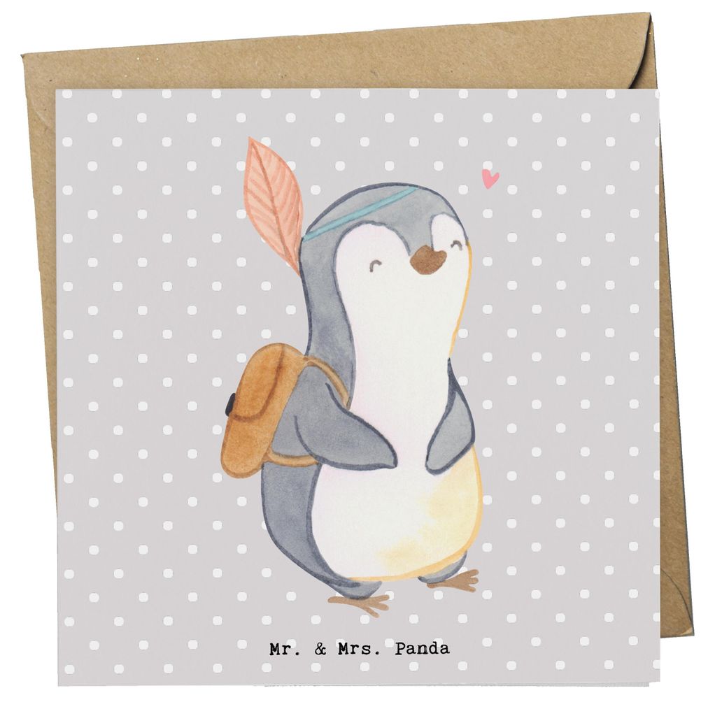 Mr. & Mrs. Panda Grußkarte Pinguin Ausflug - Grau Pastell - Geschenk, Reisen, Ausflüge machen, Klappkarte, faltkarte, Ausflugsziele, anlasskarte,...