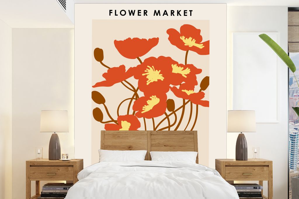 MuchoWow Fototapete für Wohnzimmer oder Schlafzimmer Wandtapete Vinyl Motivtapete Blumen - Pastell - Zitate - Barcelona - Vintage - 175x240 cm -...