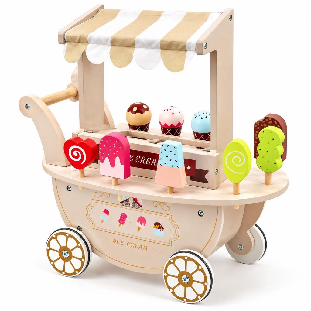 Carrito de helados de madera - Incluye 9 cubitos de hielo Imagen del producto 