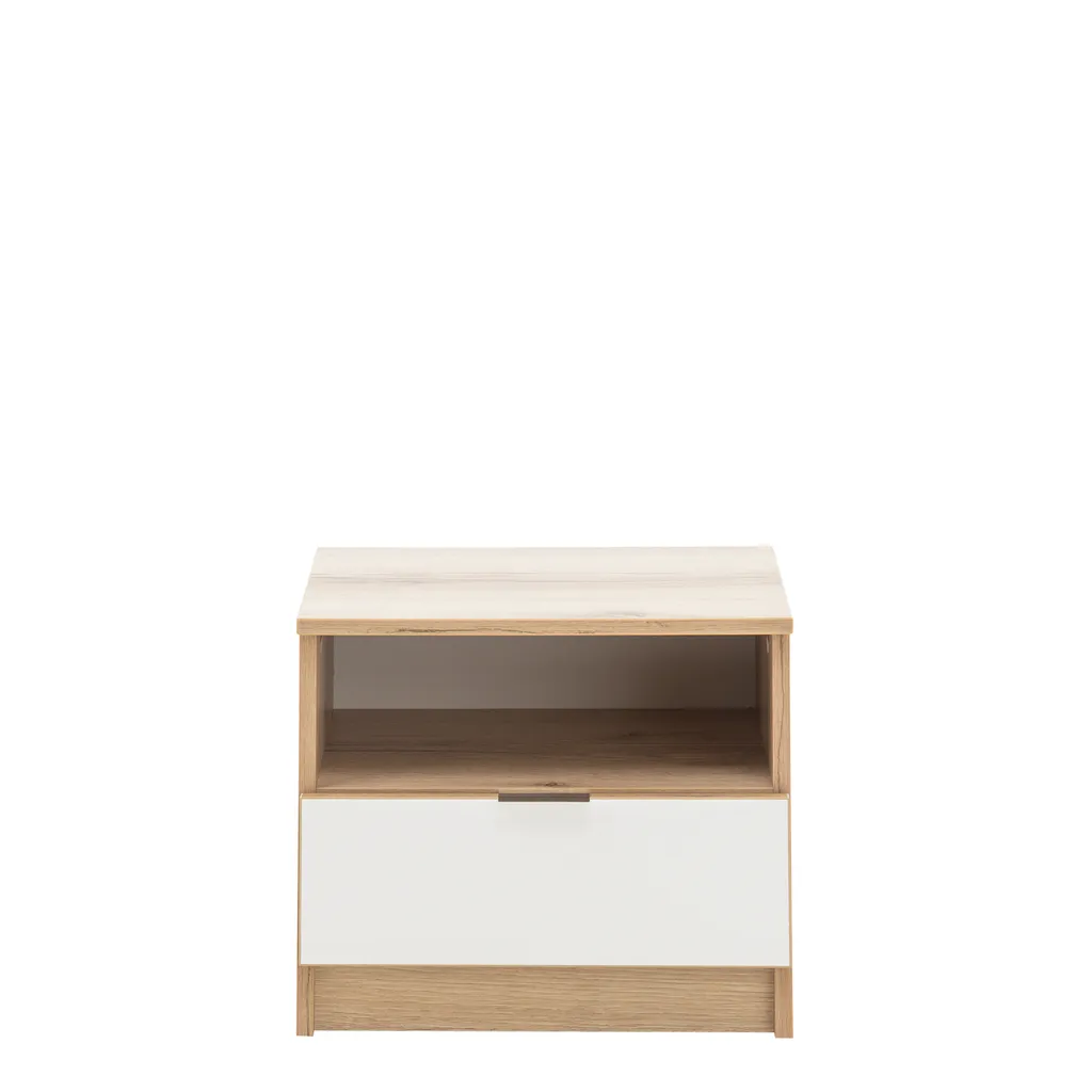 Table de nuit bicolore AZIZA aspect chêne naturel et blanc minimaliste