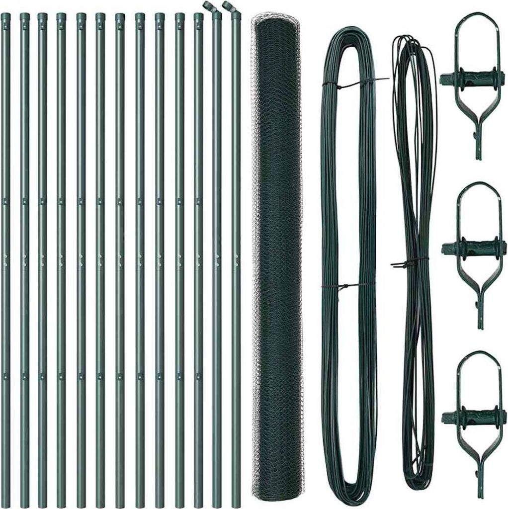 vidaXL Zaunpfosten Grün 25 x 1,6 m (25 mm Netz) Stahl und PVC
