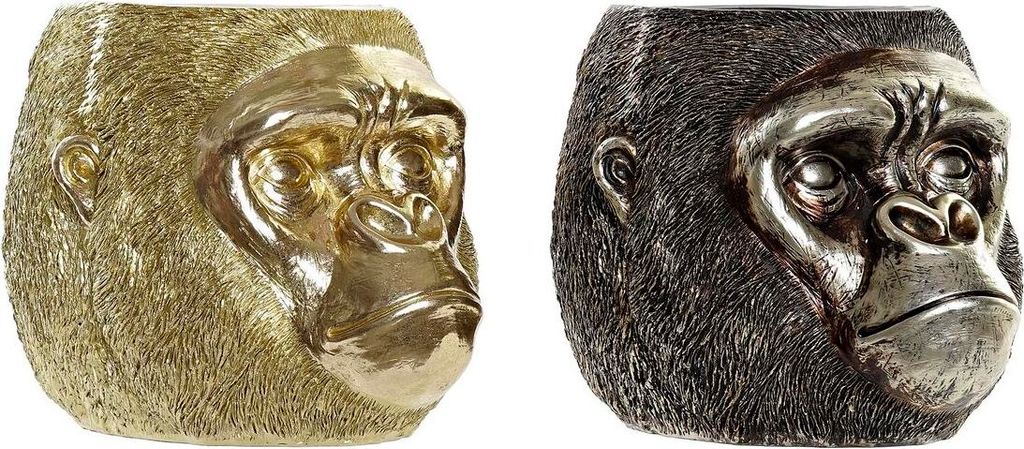 Deko-Figur DKD Home Decor 20 x 24,5 x 18,5 cm Silberfarben Gold Kolonial Gorilla (2 Stück)