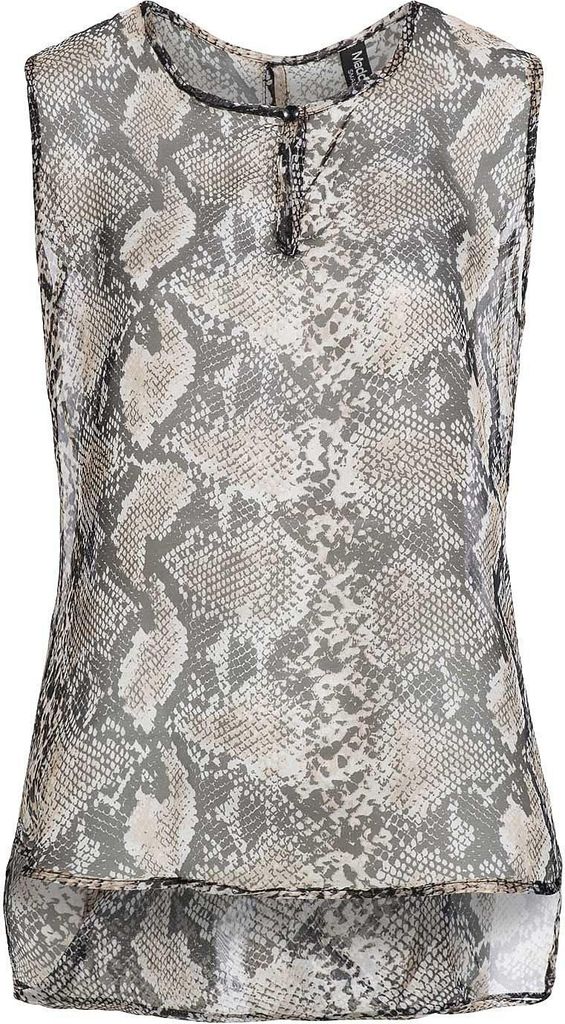 Madonna Top Damen WEIKE Chiffon Trägertop in Schlangenoptik MF-408050 Schwarz-Beige M